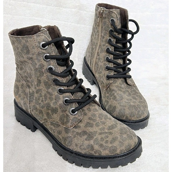 Blowfish Malibu Reilly Combat Boots Sz 6 Brown Leopard Print Lace Up Streetwear - Picture 3 of 9